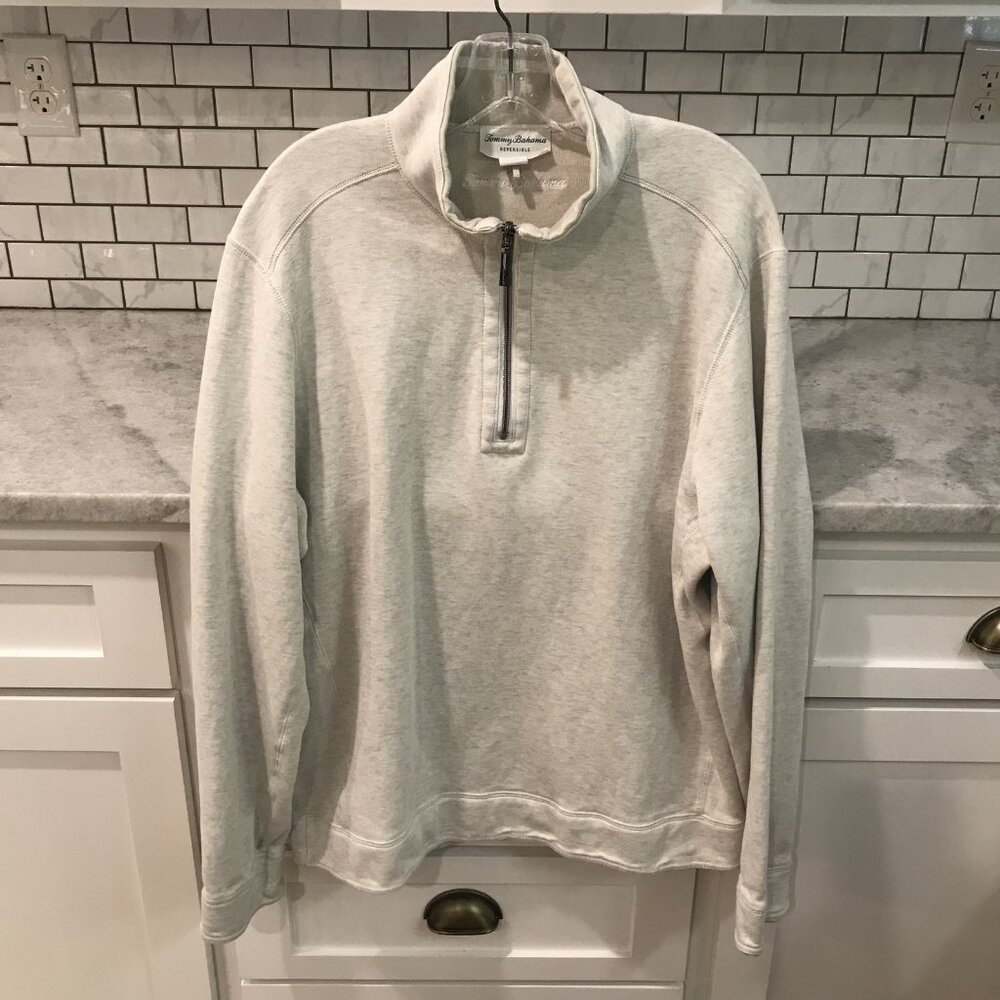 Tommy‎ Bahama Pullover Sweater Mens Large Gray Reversible Half Zip Dolphin Logo